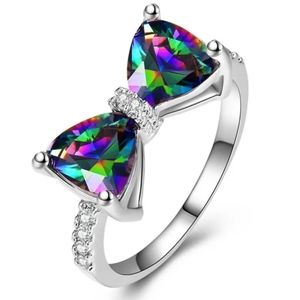 🎀 18k White Gold Plated MultiColored Bowtie Zircon Ring 💍 ☆》NWT《☆